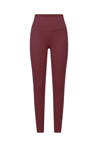 Limitless Legging - Pinot on a white background. The leggings feature a maroon color, high-waisted sculpting design, full-length legs, and are made from antimicrobial fabric for added freshness.