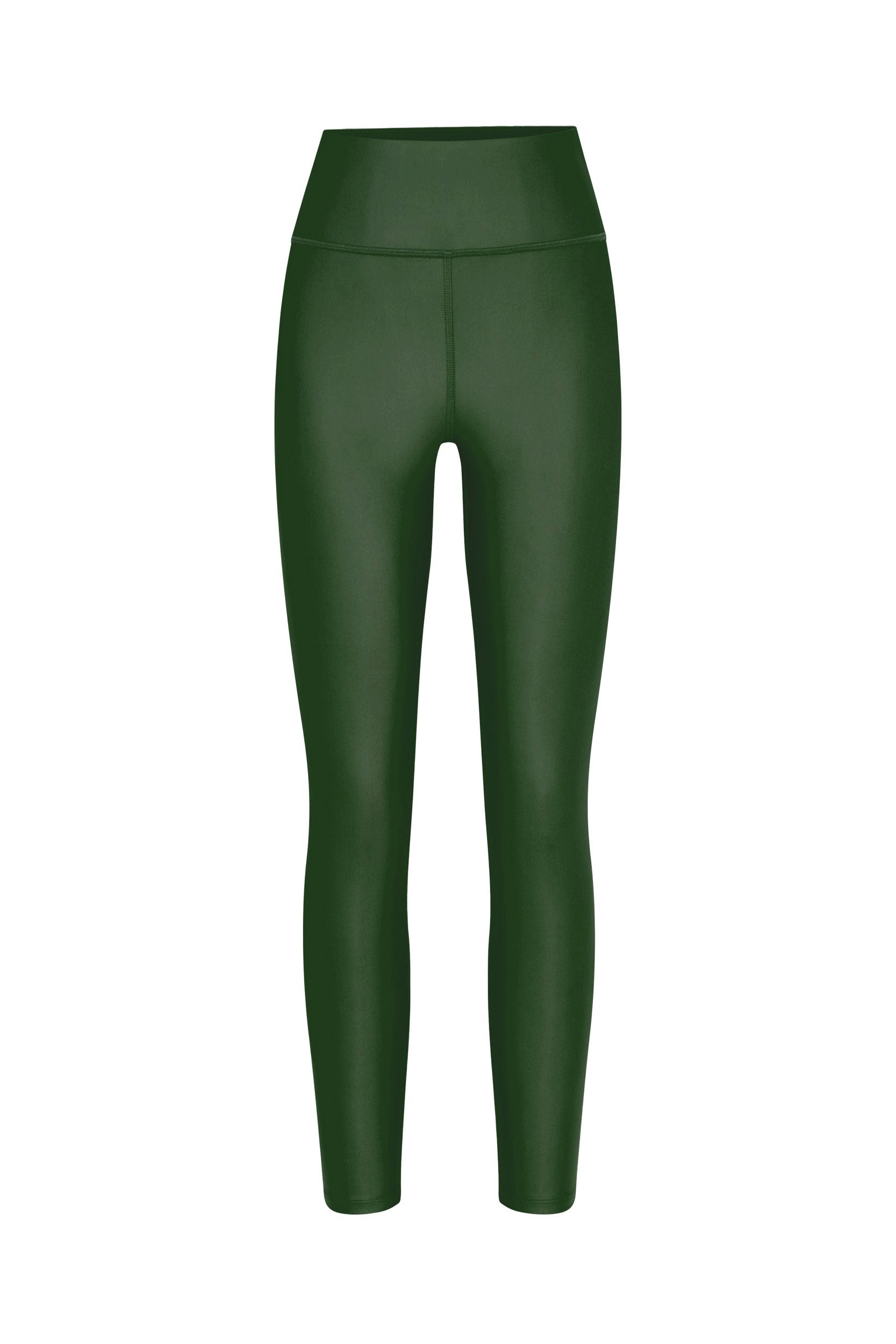 A pair of high-waisted Liquid Legging - Hunter is displayed against a white background. The dark green fabric appears smooth and fitted, perfect for activewear or casual wear. Boasting a sleek, minimalist design without any visible logos or patterns, these leggings are also squat-proof for added confidence.