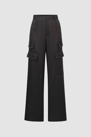 Milan Satin Cargo Pant - Black