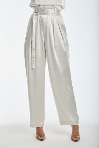 Kora Double Belted Satin Pant - Pearl