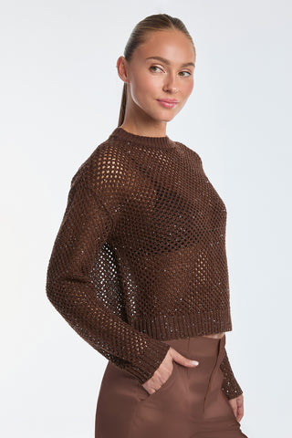 Lucie Sequin Crochet Top - Espresso