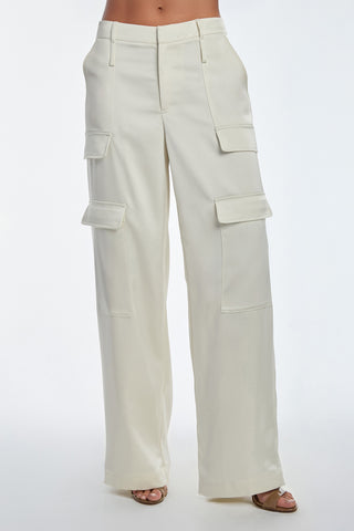 Milan Satin Cargo Pant - Pearl