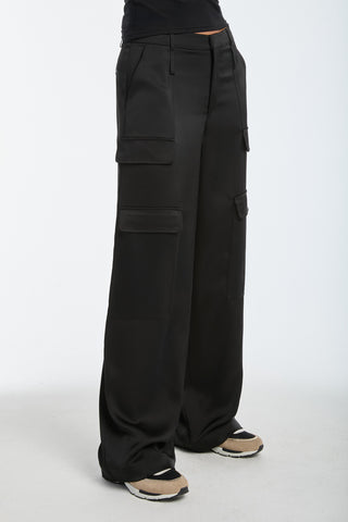 Milan Satin Cargo Pant - Black