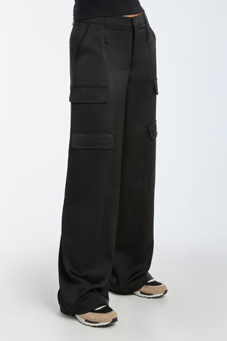 Milan Satin Cargo Pant - Black