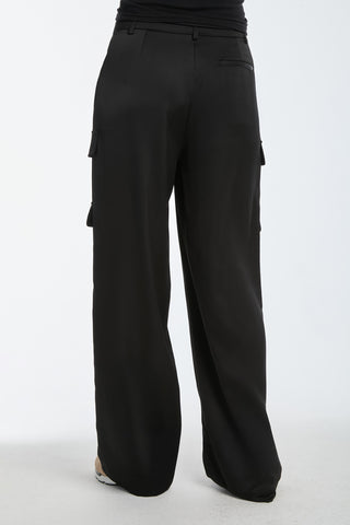 Milan Satin Cargo Pant - Black