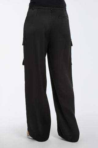 Milan Satin Cargo Pant - Black