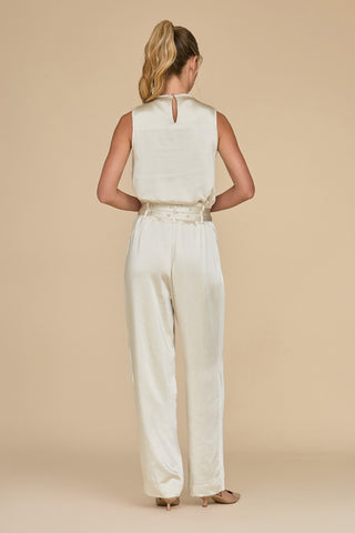 Kora Double Belted Satin Pant - Pearl