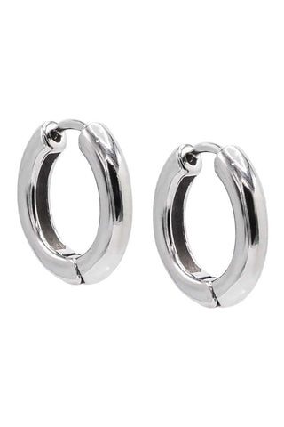 The Classic Tube Hoop Earring by By Adina Eden is a polished silver pair with a sleek, smooth finish. Featuring a hinged closure mechanism for secure fastening, these earrings are adorned with gold-filled accents that add a touch of luxury. They are simple yet elegant, perfect for various occasions or your everyday stack.