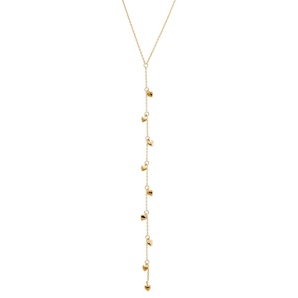 Solid Puffy Hearts Lariat Necklace 14K by By Adina Eden