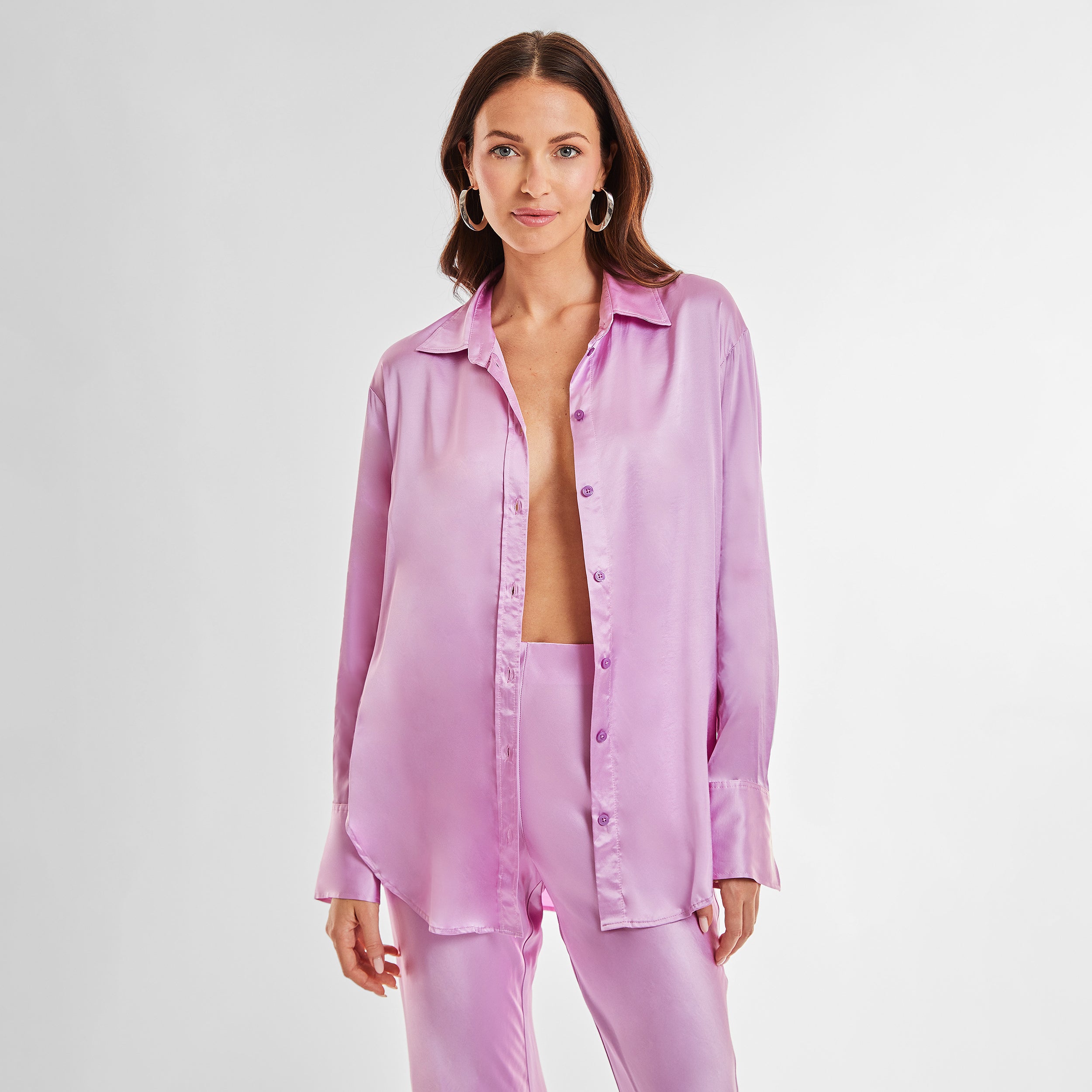 Stella Silky Button Up - Sweet Pink